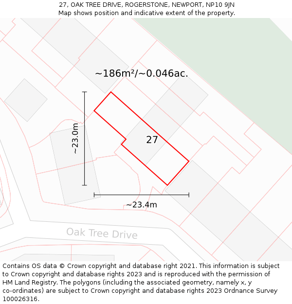 27, OAK TREE DRIVE, ROGERSTONE, NEWPORT, NP10 9JN: Plot and title map