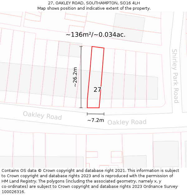27, OAKLEY ROAD, SOUTHAMPTON, SO16 4LH: Plot and title map