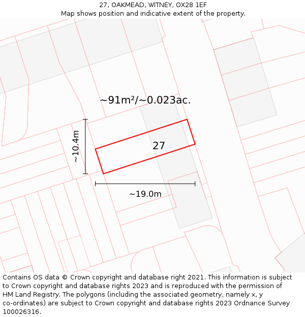 27, OAKMEAD, WITNEY, OX28 1EF: Plot and title map