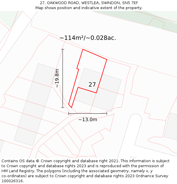 27, OAKWOOD ROAD, WESTLEA, SWINDON, SN5 7EF: Plot and title map
