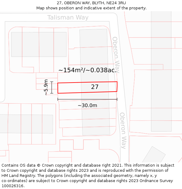 27, OBERON WAY, BLYTH, NE24 3RU: Plot and title map