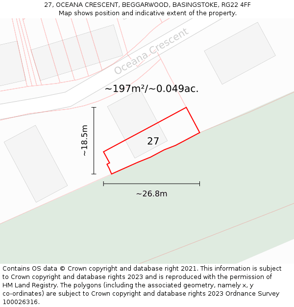 27, OCEANA CRESCENT, BEGGARWOOD, BASINGSTOKE, RG22 4FF: Plot and title map