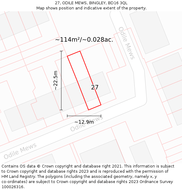 27, ODILE MEWS, BINGLEY, BD16 3QL: Plot and title map