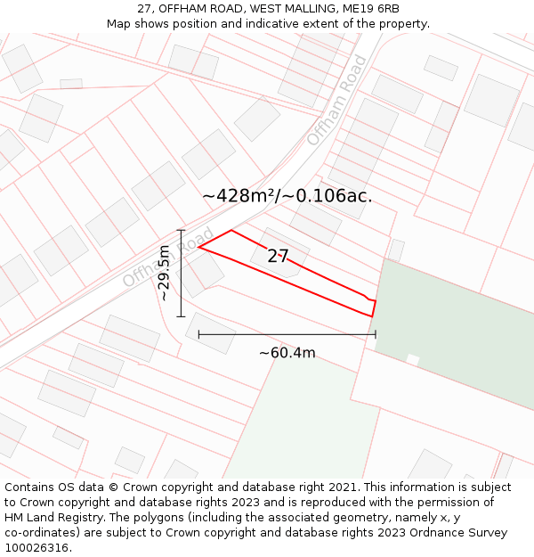 27, OFFHAM ROAD, WEST MALLING, ME19 6RB: Plot and title map