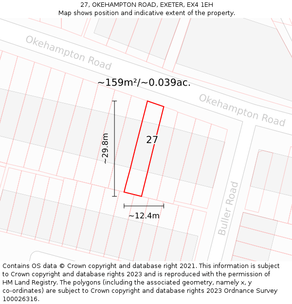 27, OKEHAMPTON ROAD, EXETER, EX4 1EH: Plot and title map