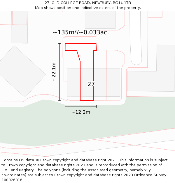 27, OLD COLLEGE ROAD, NEWBURY, RG14 1TB: Plot and title map