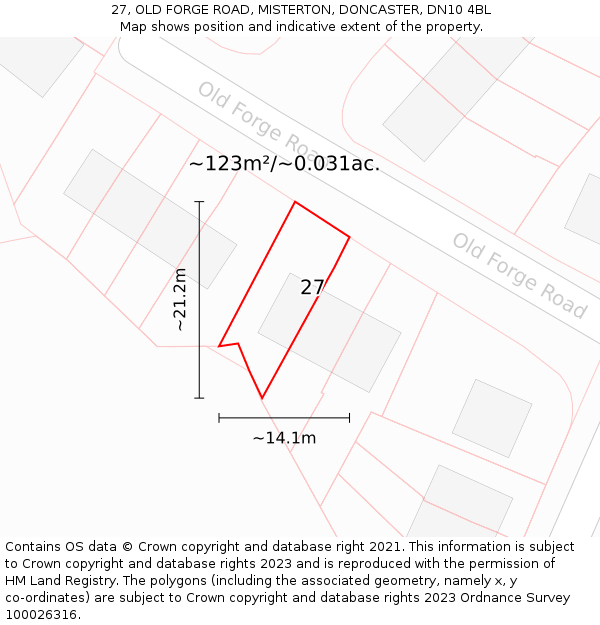 27, OLD FORGE ROAD, MISTERTON, DONCASTER, DN10 4BL: Plot and title map