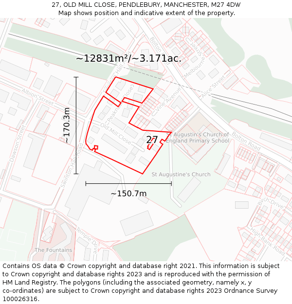 27, OLD MILL CLOSE, PENDLEBURY, MANCHESTER, M27 4DW: Plot and title map