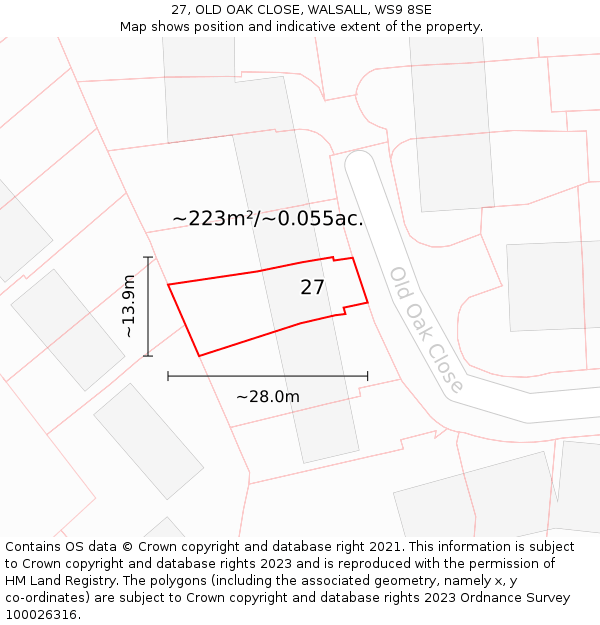 27, OLD OAK CLOSE, WALSALL, WS9 8SE: Plot and title map