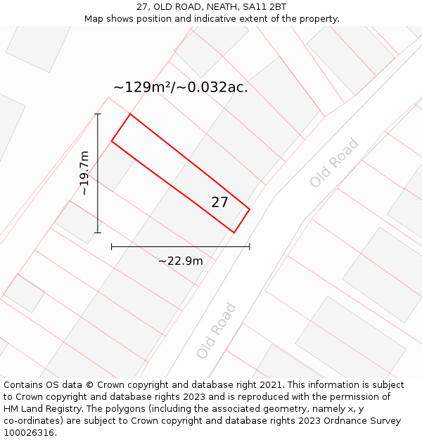 27, OLD ROAD, NEATH, SA11 2BT: Plot and title map
