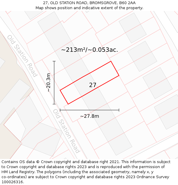 27, OLD STATION ROAD, BROMSGROVE, B60 2AA: Plot and title map