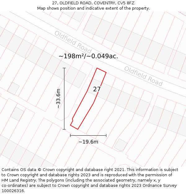 27, OLDFIELD ROAD, COVENTRY, CV5 8FZ: Plot and title map