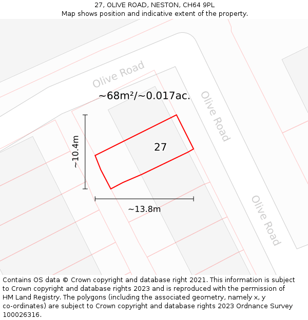 27, OLIVE ROAD, NESTON, CH64 9PL: Plot and title map