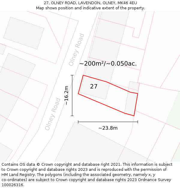 27, OLNEY ROAD, LAVENDON, OLNEY, MK46 4EU: Plot and title map
