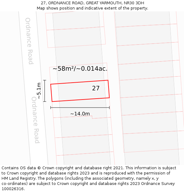 27, ORDNANCE ROAD, GREAT YARMOUTH, NR30 3DH: Plot and title map