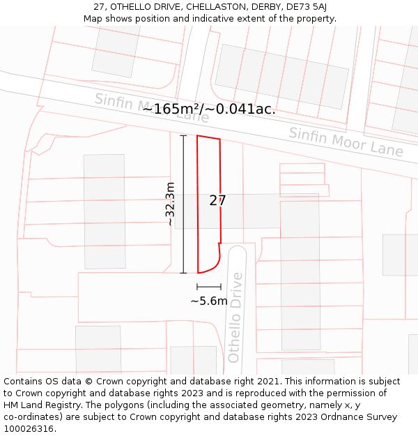 27, OTHELLO DRIVE, CHELLASTON, DERBY, DE73 5AJ: Plot and title map