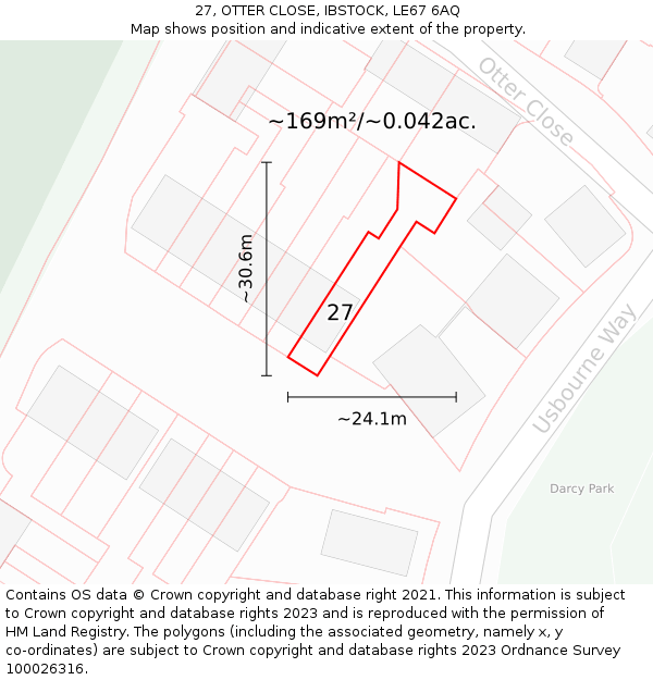 27, OTTER CLOSE, IBSTOCK, LE67 6AQ: Plot and title map