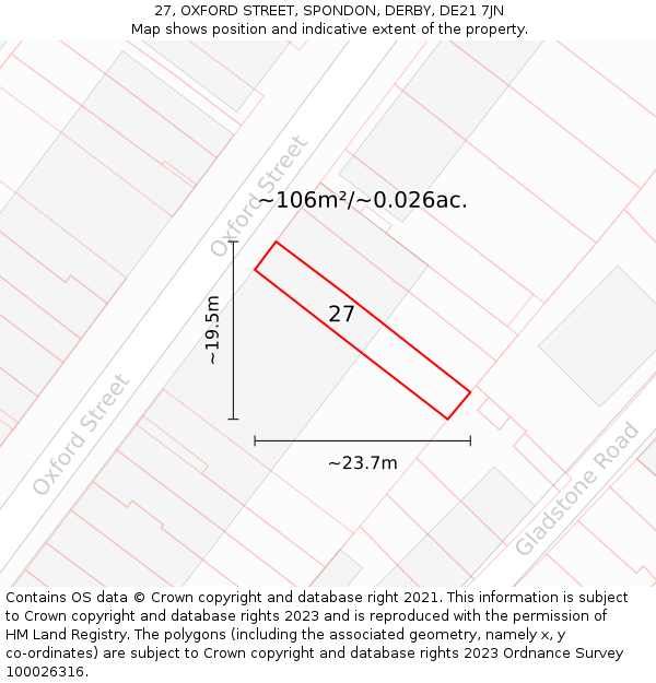 27, OXFORD STREET, SPONDON, DERBY, DE21 7JN: Plot and title map