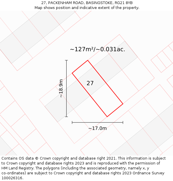 27, PACKENHAM ROAD, BASINGSTOKE, RG21 8YB: Plot and title map