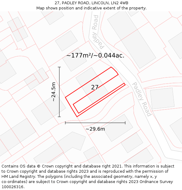 27, PADLEY ROAD, LINCOLN, LN2 4WB: Plot and title map