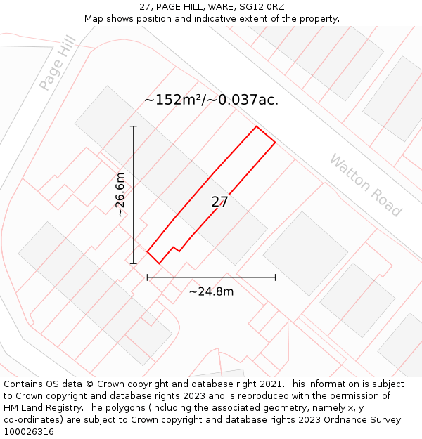 27, PAGE HILL, WARE, SG12 0RZ: Plot and title map
