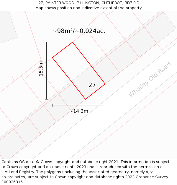 27, PAINTER WOOD, BILLINGTON, CLITHEROE, BB7 9JD: Plot and title map