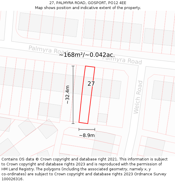 27, PALMYRA ROAD, GOSPORT, PO12 4EE: Plot and title map