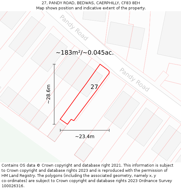 27, PANDY ROAD, BEDWAS, CAERPHILLY, CF83 8EH: Plot and title map