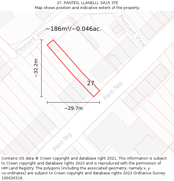 27, PANTEG, LLANELLI, SA15 3TE: Plot and title map