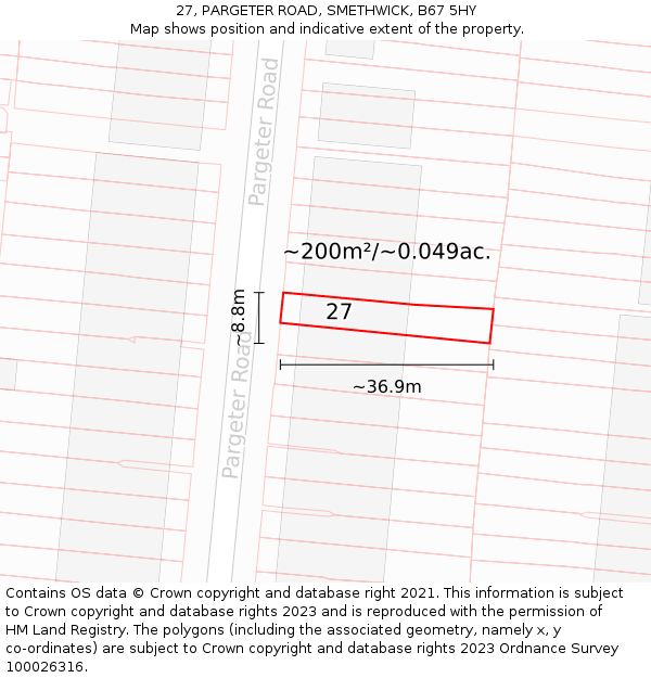 27, PARGETER ROAD, SMETHWICK, B67 5HY: Plot and title map