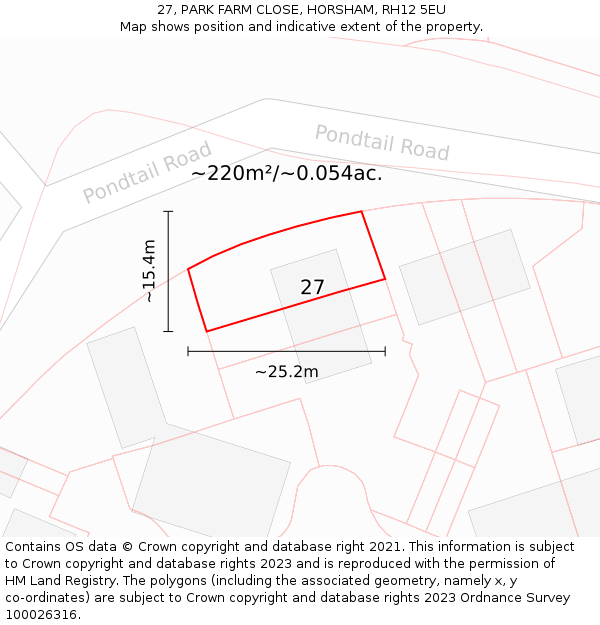 27, PARK FARM CLOSE, HORSHAM, RH12 5EU: Plot and title map