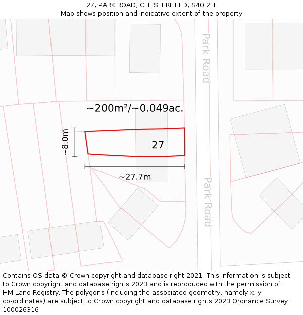 27, PARK ROAD, CHESTERFIELD, S40 2LL: Plot and title map