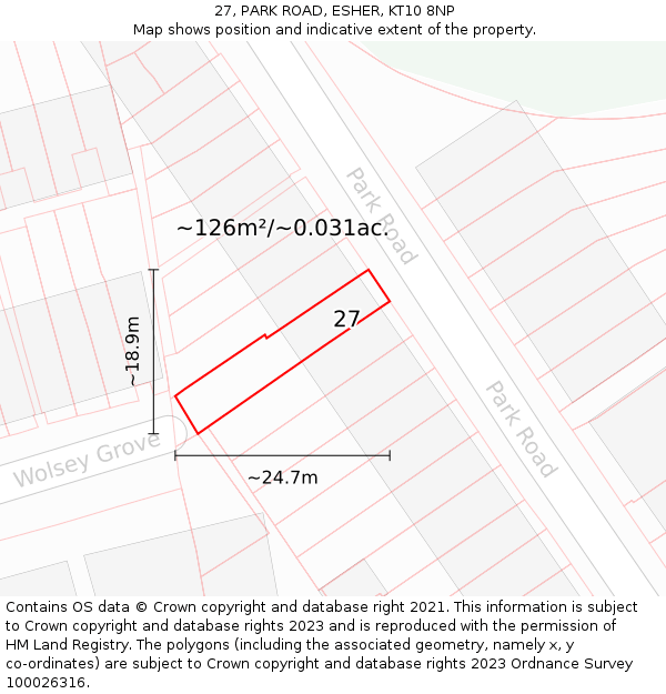 27, PARK ROAD, ESHER, KT10 8NP: Plot and title map