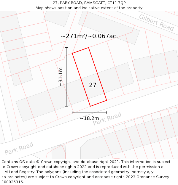 27, PARK ROAD, RAMSGATE, CT11 7QP: Plot and title map