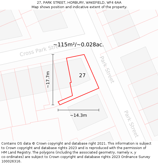 27, PARK STREET, HORBURY, WAKEFIELD, WF4 6AA: Plot and title map