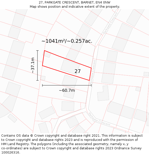 27, PARKGATE CRESCENT, BARNET, EN4 0NW: Plot and title map