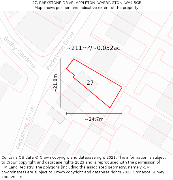 27, PARKSTONE DRIVE, APPLETON, WARRINGTON, WA4 5GR: Plot and title map