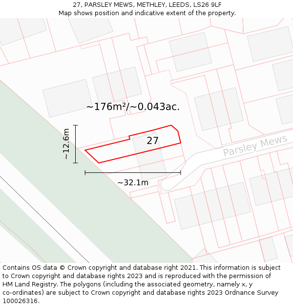 27, PARSLEY MEWS, METHLEY, LEEDS, LS26 9LF: Plot and title map