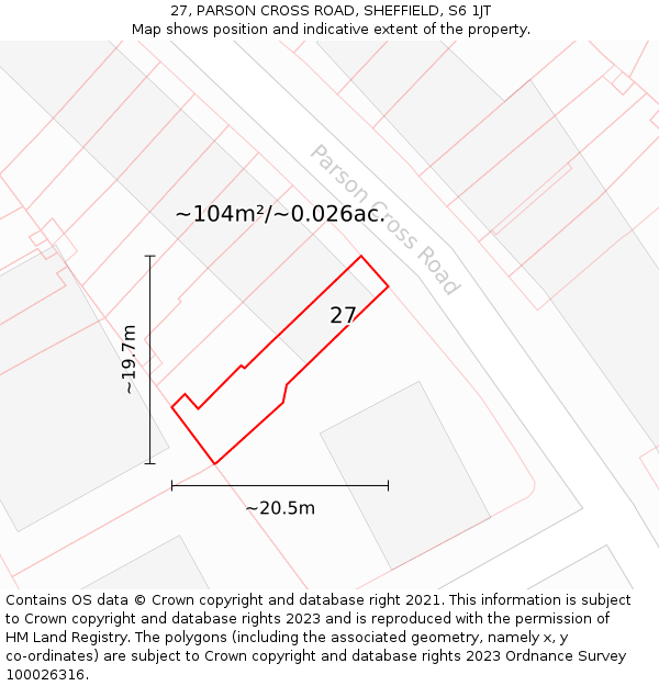 27, PARSON CROSS ROAD, SHEFFIELD, S6 1JT: Plot and title map