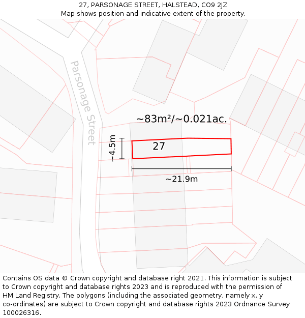 27, PARSONAGE STREET, HALSTEAD, CO9 2JZ: Plot and title map