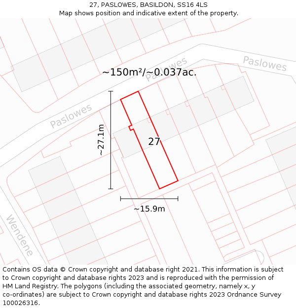 27, PASLOWES, BASILDON, SS16 4LS: Plot and title map