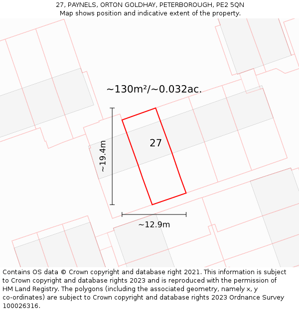 27, PAYNELS, ORTON GOLDHAY, PETERBOROUGH, PE2 5QN: Plot and title map