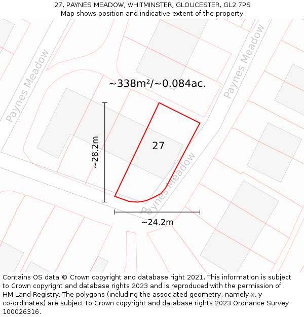 27, PAYNES MEADOW, WHITMINSTER, GLOUCESTER, GL2 7PS: Plot and title map