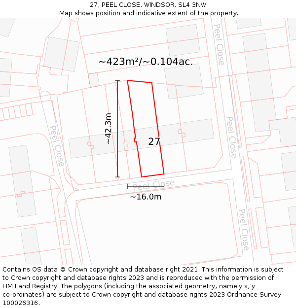 27, PEEL CLOSE, WINDSOR, SL4 3NW: Plot and title map