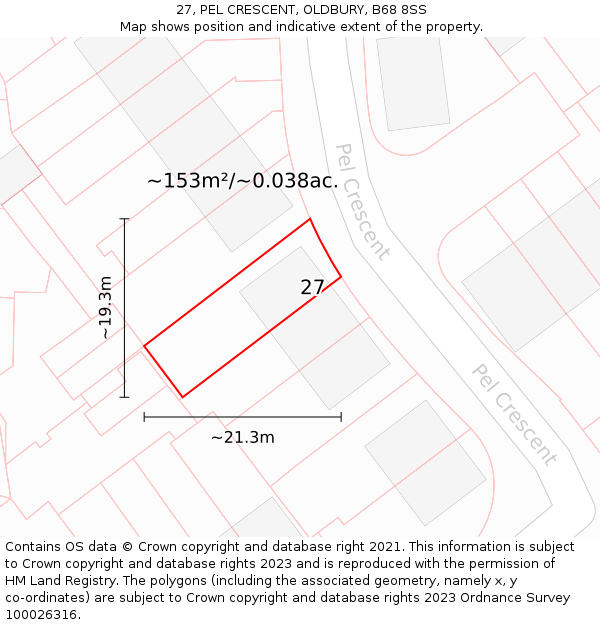 27, PEL CRESCENT, OLDBURY, B68 8SS: Plot and title map