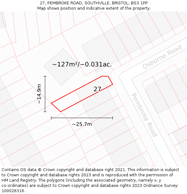 27, PEMBROKE ROAD, SOUTHVILLE, BRISTOL, BS3 1PP: Plot and title map
