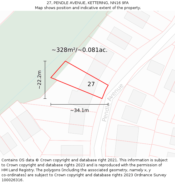27, PENDLE AVENUE, KETTERING, NN16 9FA: Plot and title map