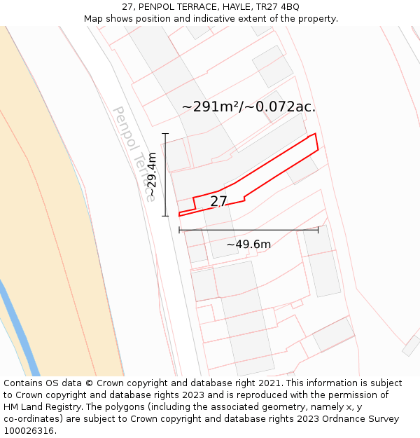 27, PENPOL TERRACE, HAYLE, TR27 4BQ: Plot and title map