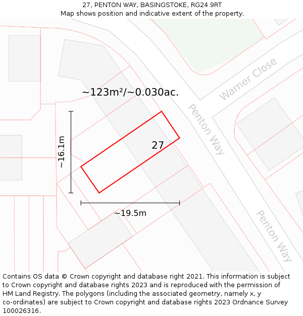 27, PENTON WAY, BASINGSTOKE, RG24 9RT: Plot and title map