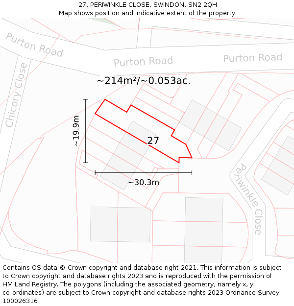 27, PERIWINKLE CLOSE, SWINDON, SN2 2QH: Plot and title map